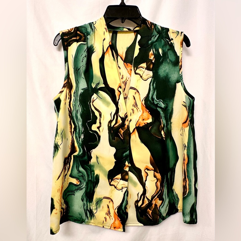 Abstract Marble Print Sleeveless Blouse – Size M